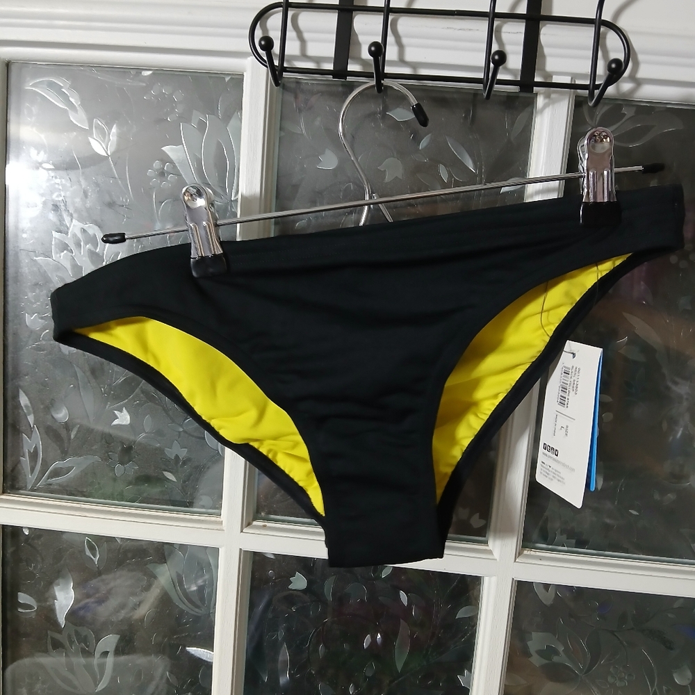 Arena Training Real Brief MaxLife Bikini Bottom Women's Large Black Yellow Star - Picture 12 of 12